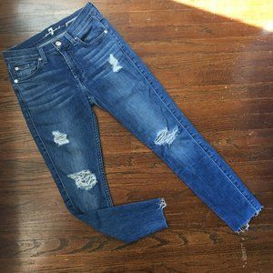 7 For All Mankind Mid Rise Skinny Jeans Basic Rip